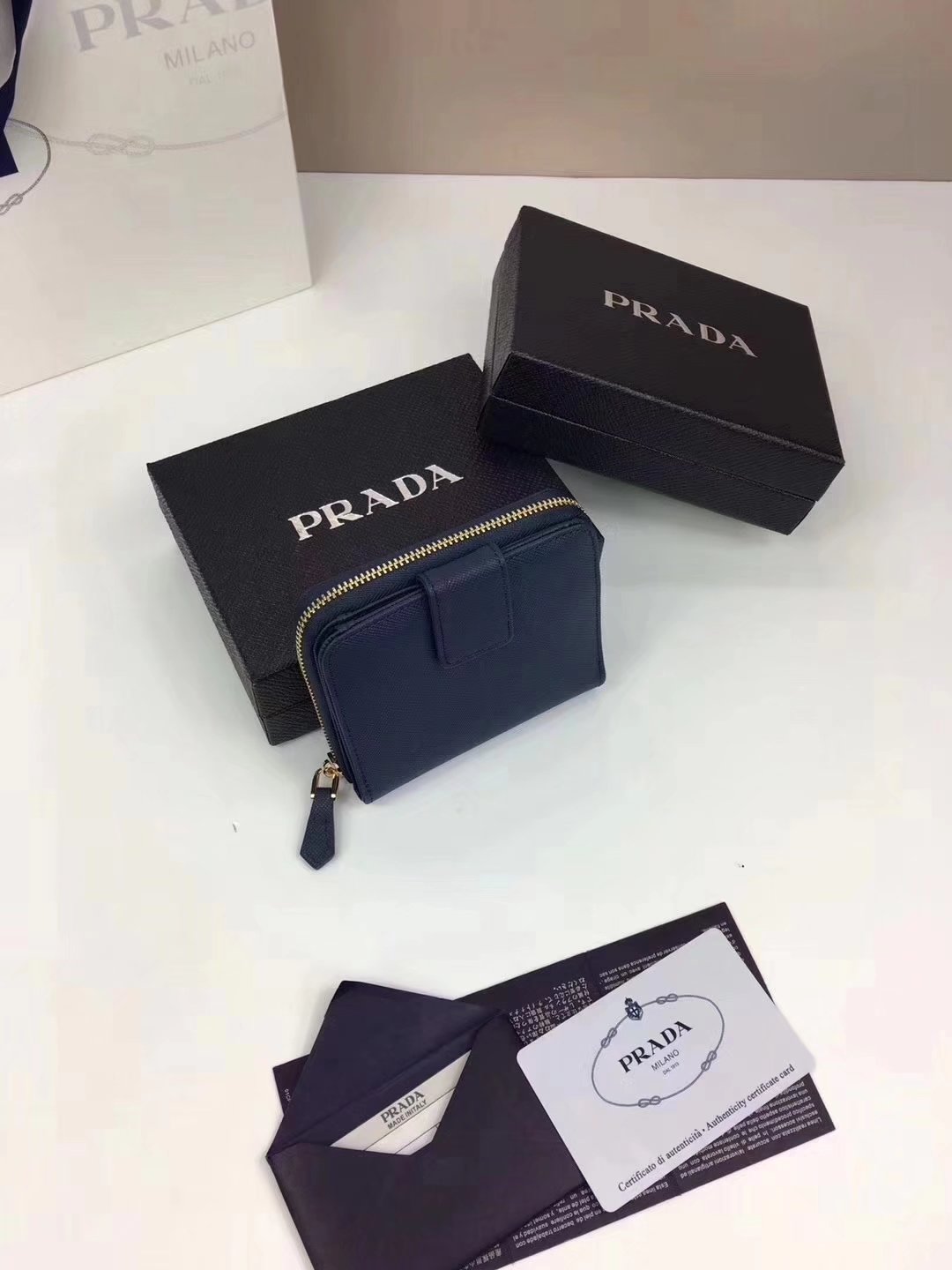 Prada Saffiano Leather Coin Purse Blue