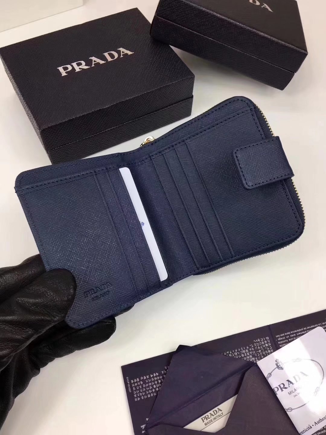 Prada Saffiano Leather Coin Purse Blue