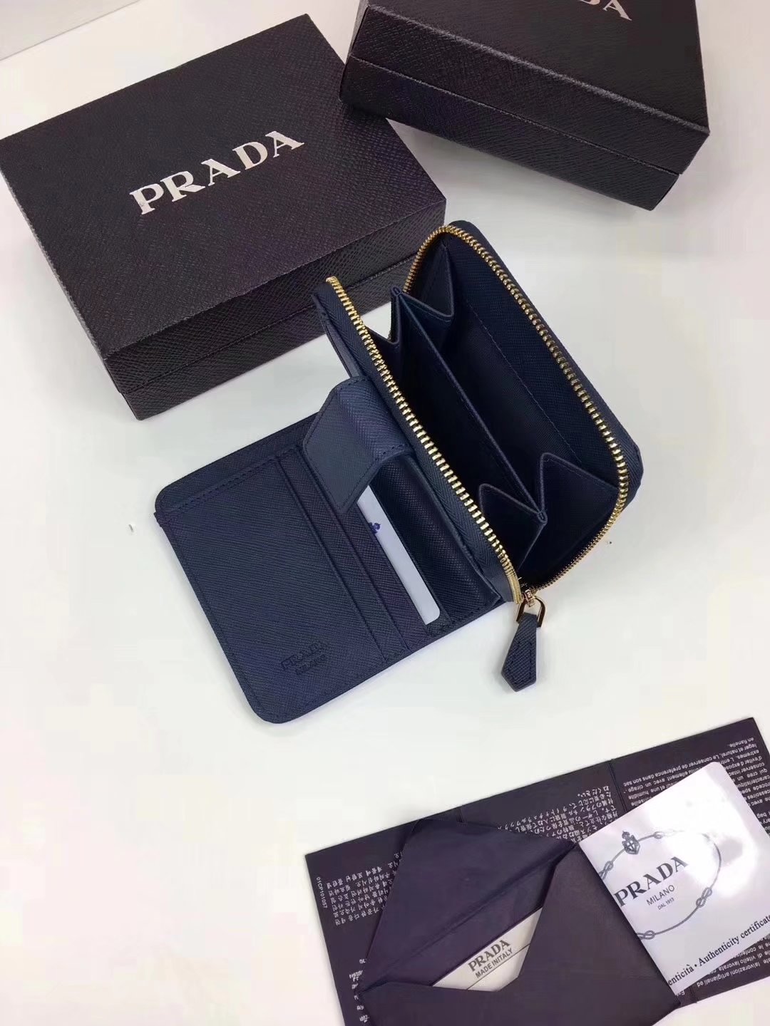 Prada Saffiano Leather Coin Purse Blue