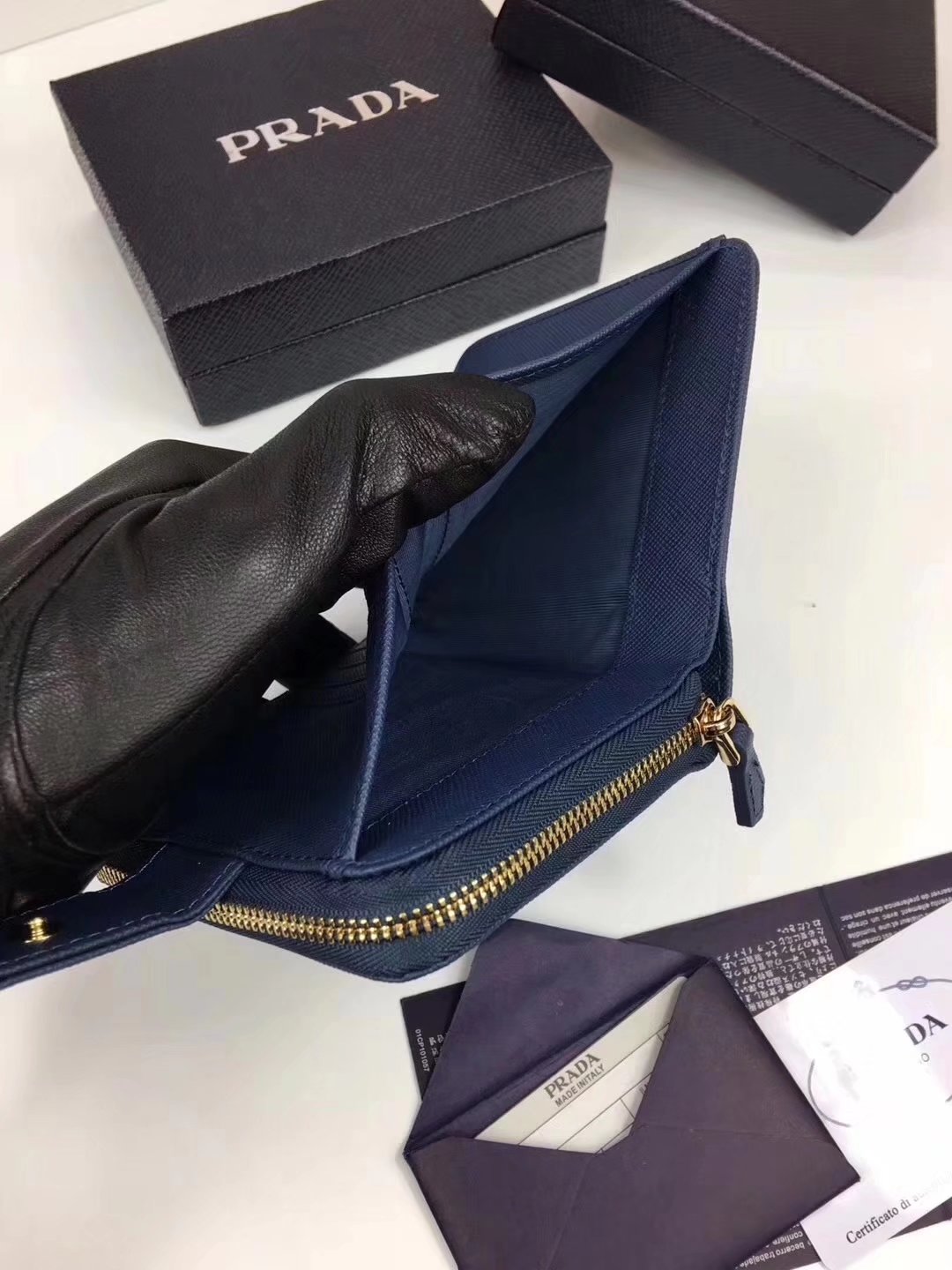 Prada Saffiano Leather Coin Purse Blue