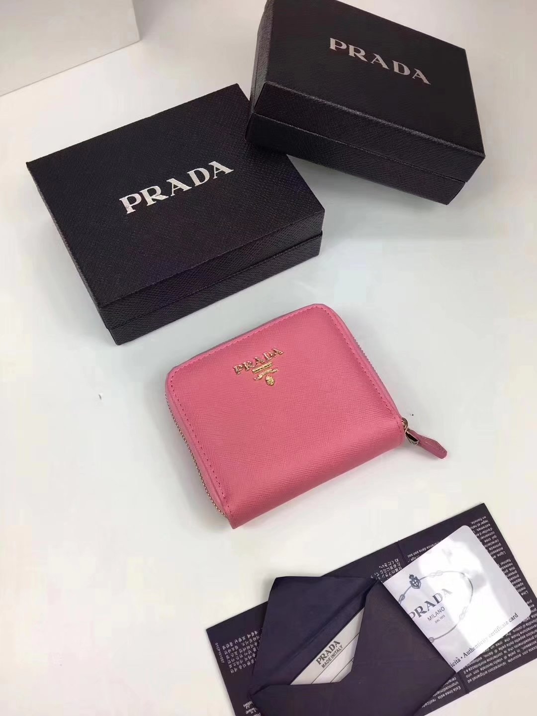 Prada Saffiano Women Leather Coin Purse Pink