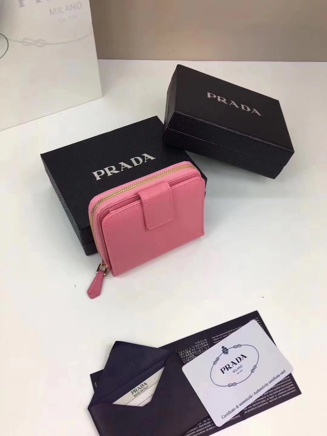 Prada Saffiano Women Leather Coin Purse Pink