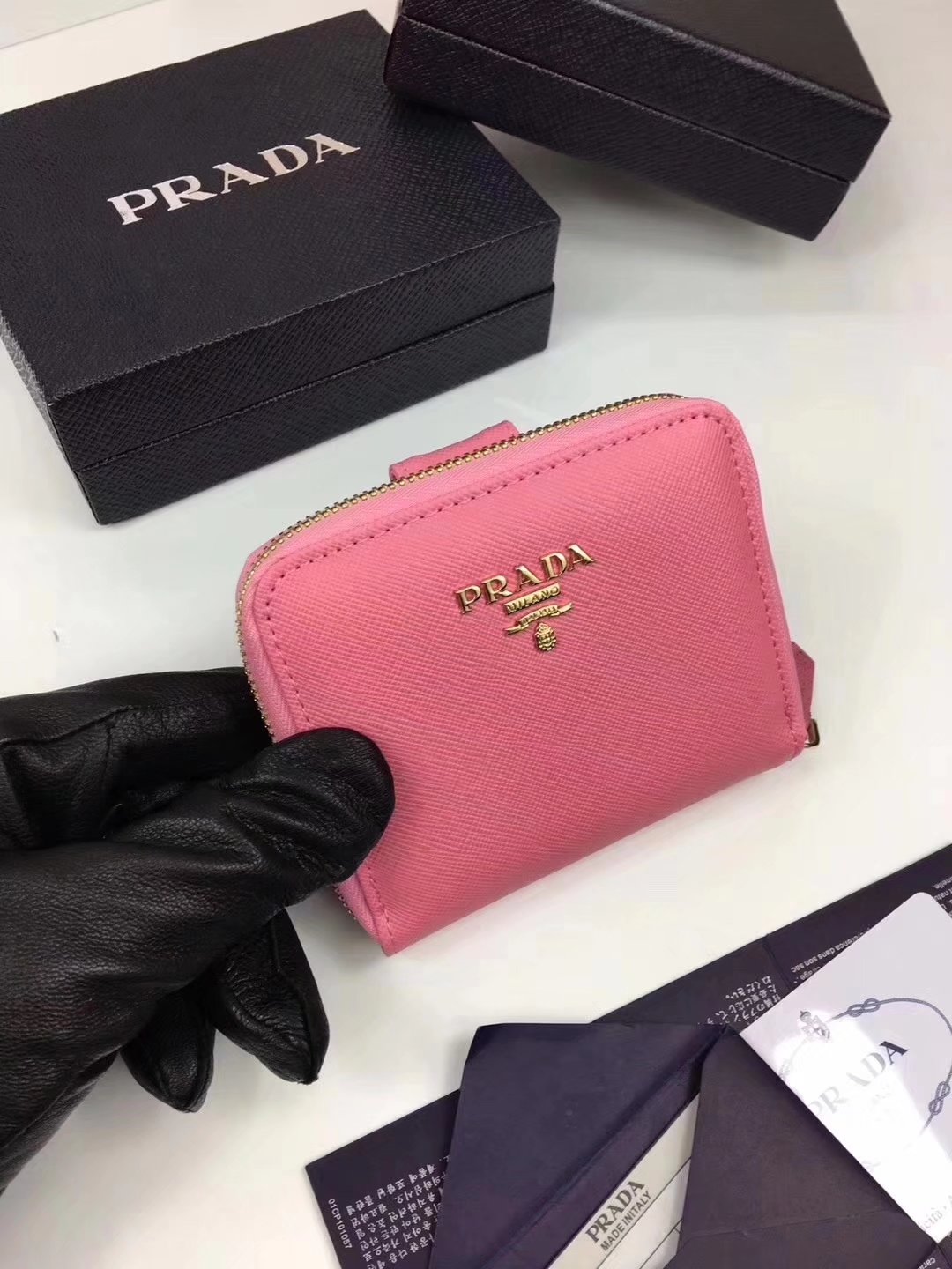 Prada Saffiano Women Leather Coin Purse Pink