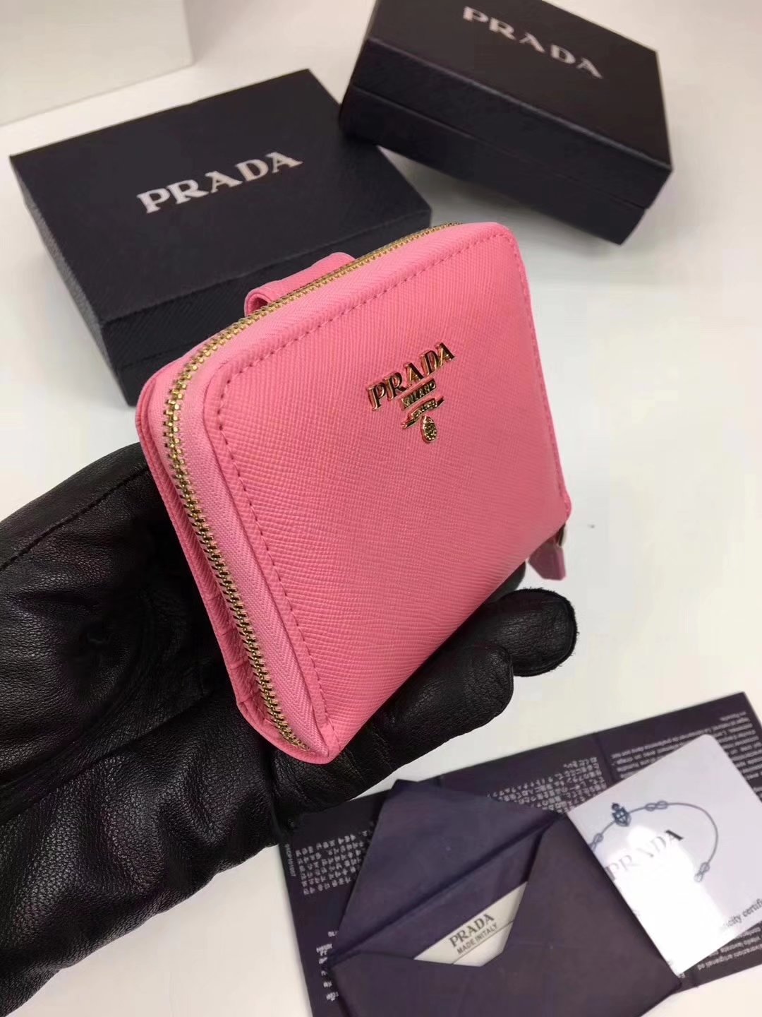 Prada Saffiano Women Leather Coin Purse Pink