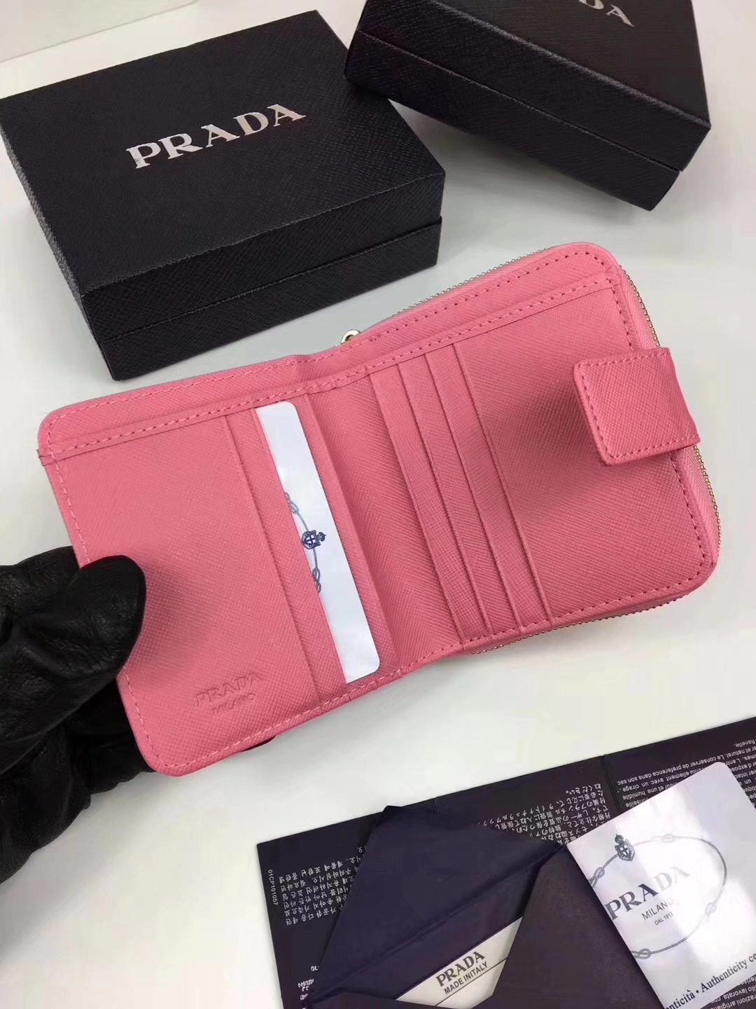 Prada Saffiano Women Leather Coin Purse Pink