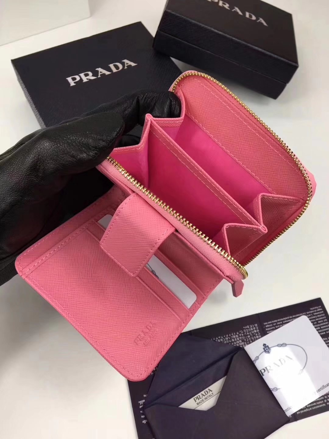 Prada Saffiano Women Leather Coin Purse Pink