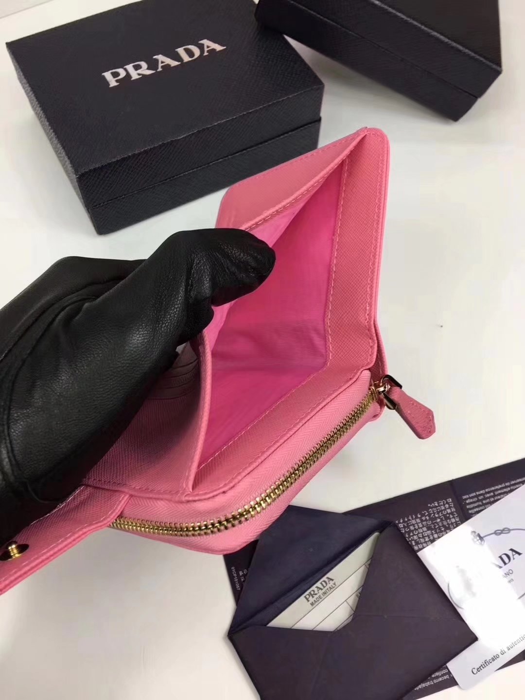 Prada Saffiano Women Leather Coin Purse Pink