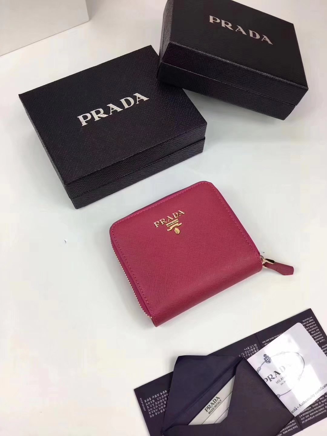 Prada Saffiano Women Leather Coin Purse Red