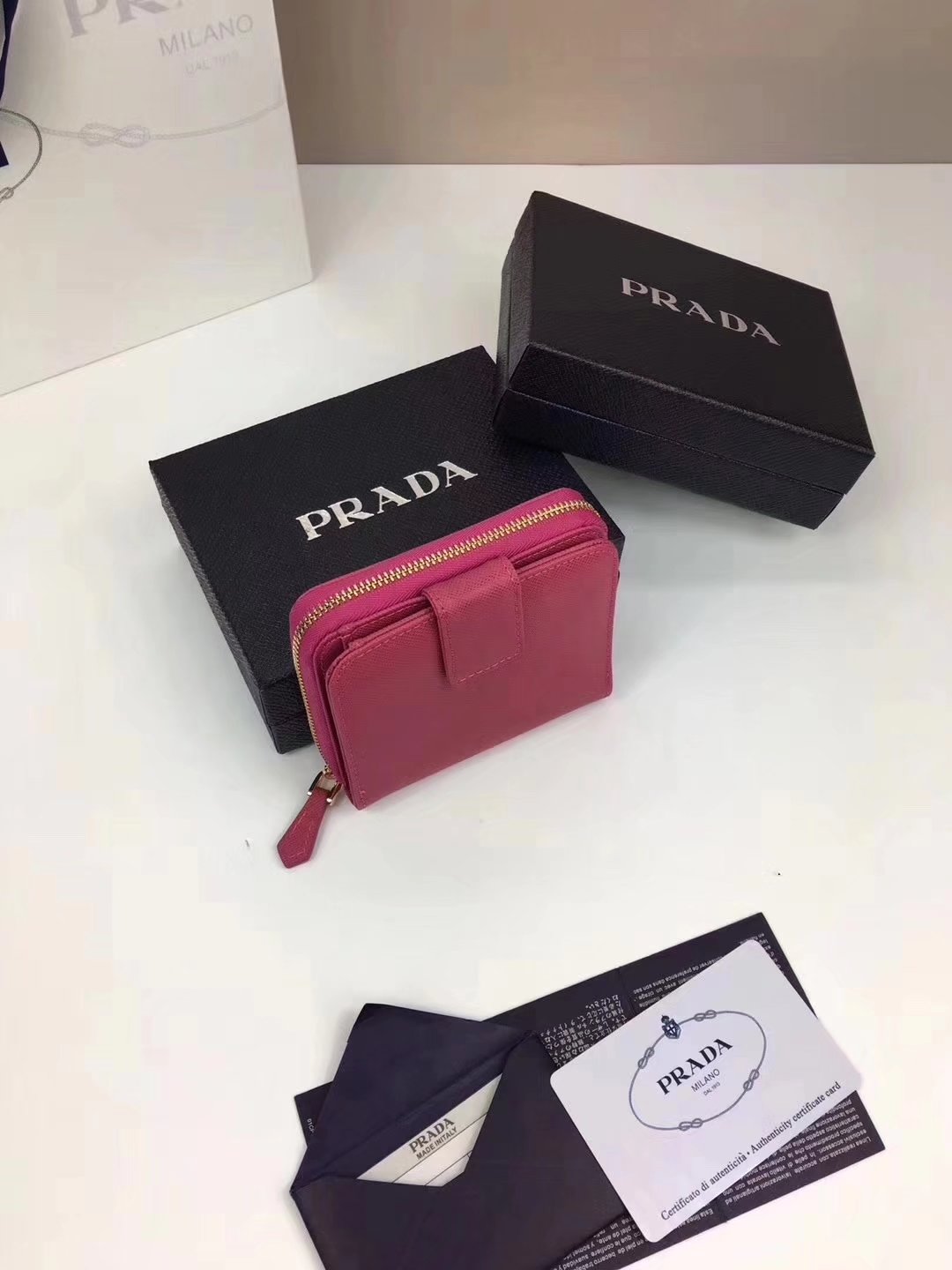 Prada Saffiano Women Leather Coin Purse Red