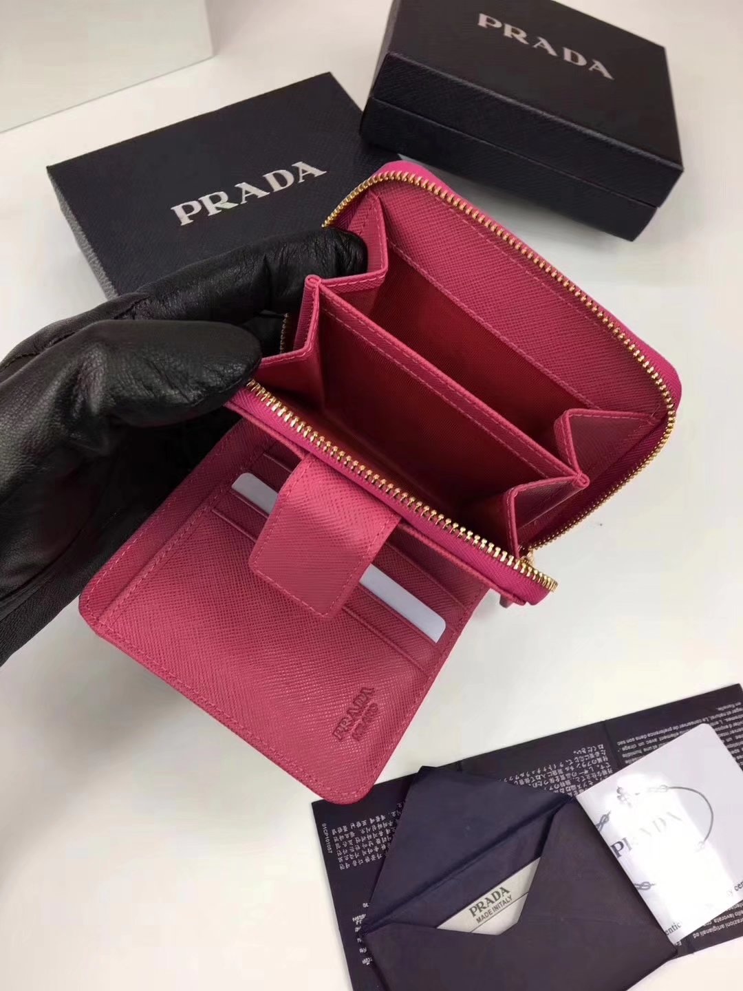 Prada Saffiano Women Leather Coin Purse Red