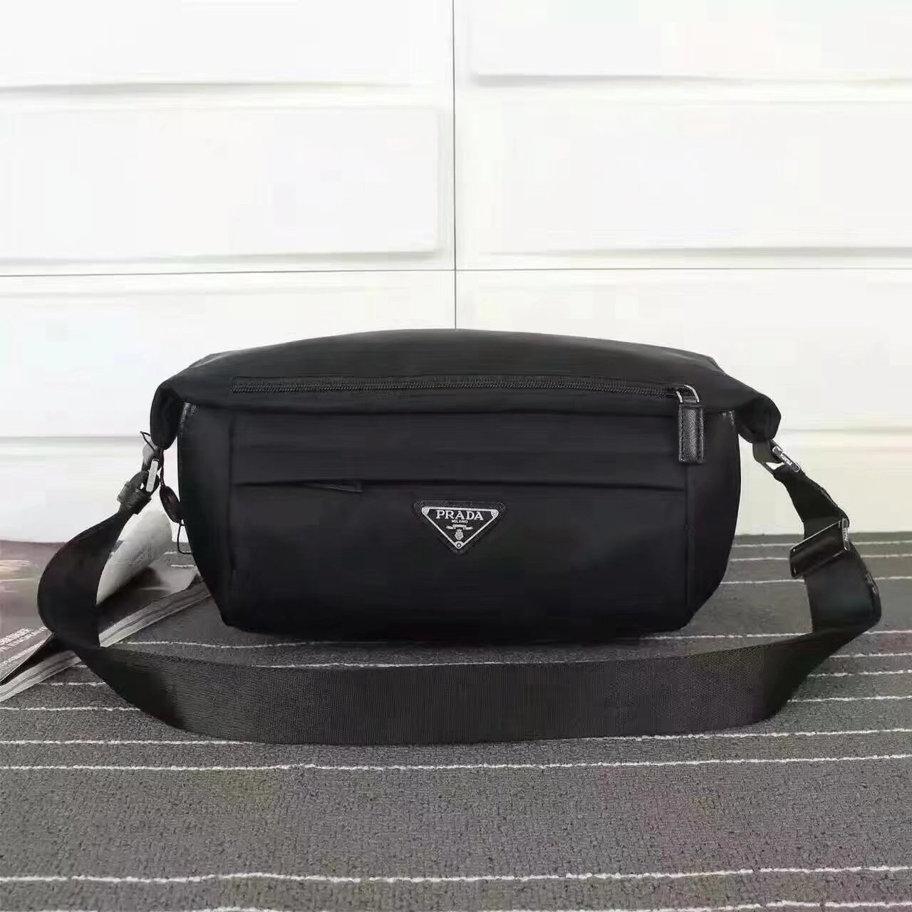 Prada VA991 Men Nylon Waist Bag Black