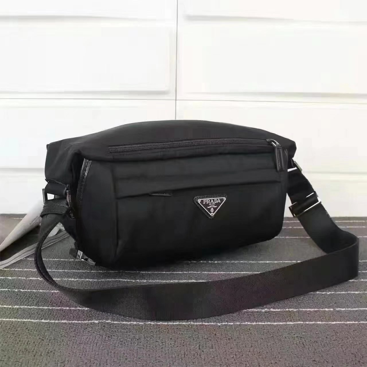 Prada VA991 Men Nylon Waist Bag Black