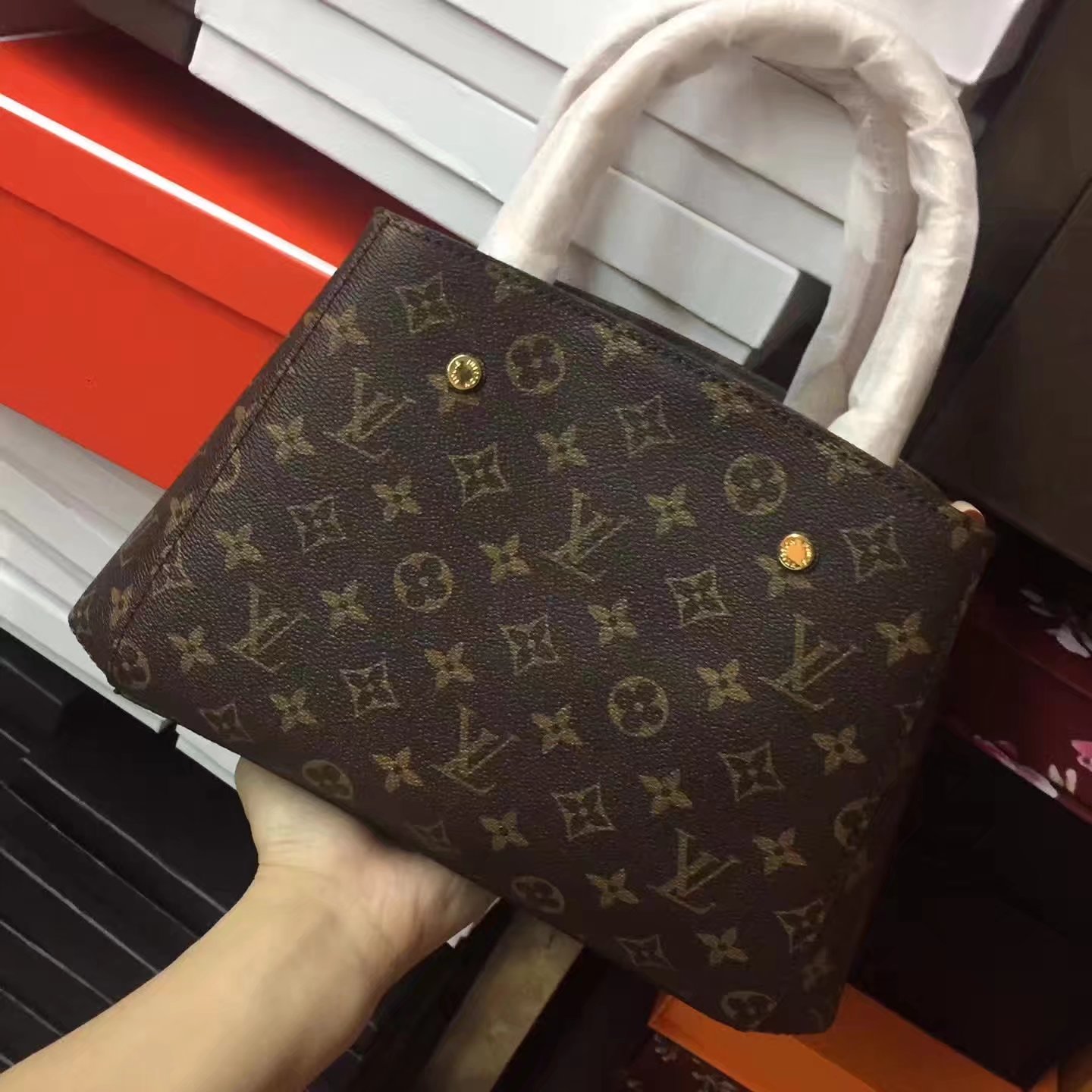 Real Picture Louis Vuitton M41055 Montaigne BB Monogram Coated Canvas