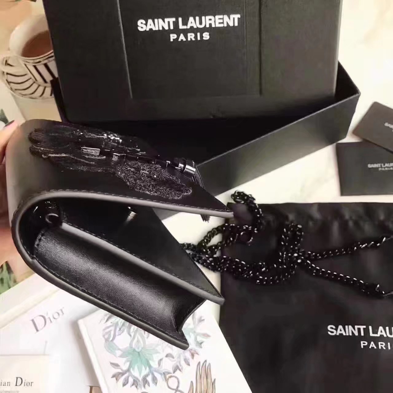 Saint Laurent Black Star Chain Shoulder Bag