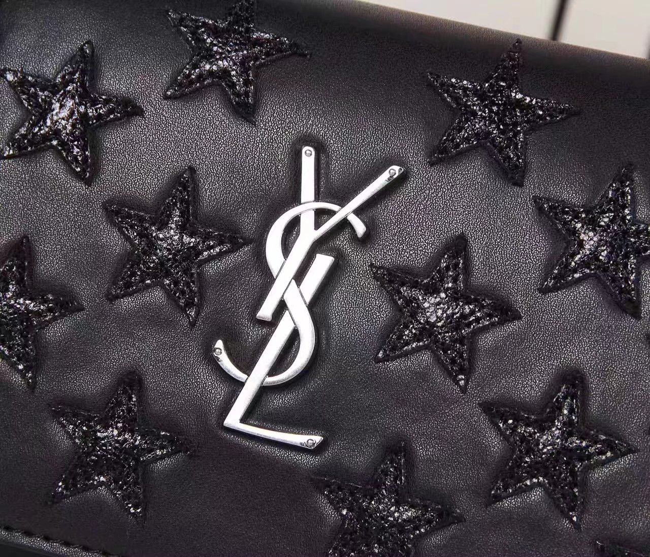 Saint Laurent Star Black Leather Chain Shoulder With Silver Logo