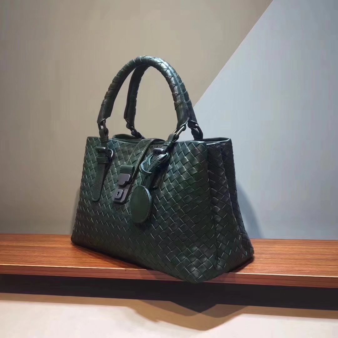 Top Quality Bottega Veneta Calf Leather Medium Roma Bag Dark Green