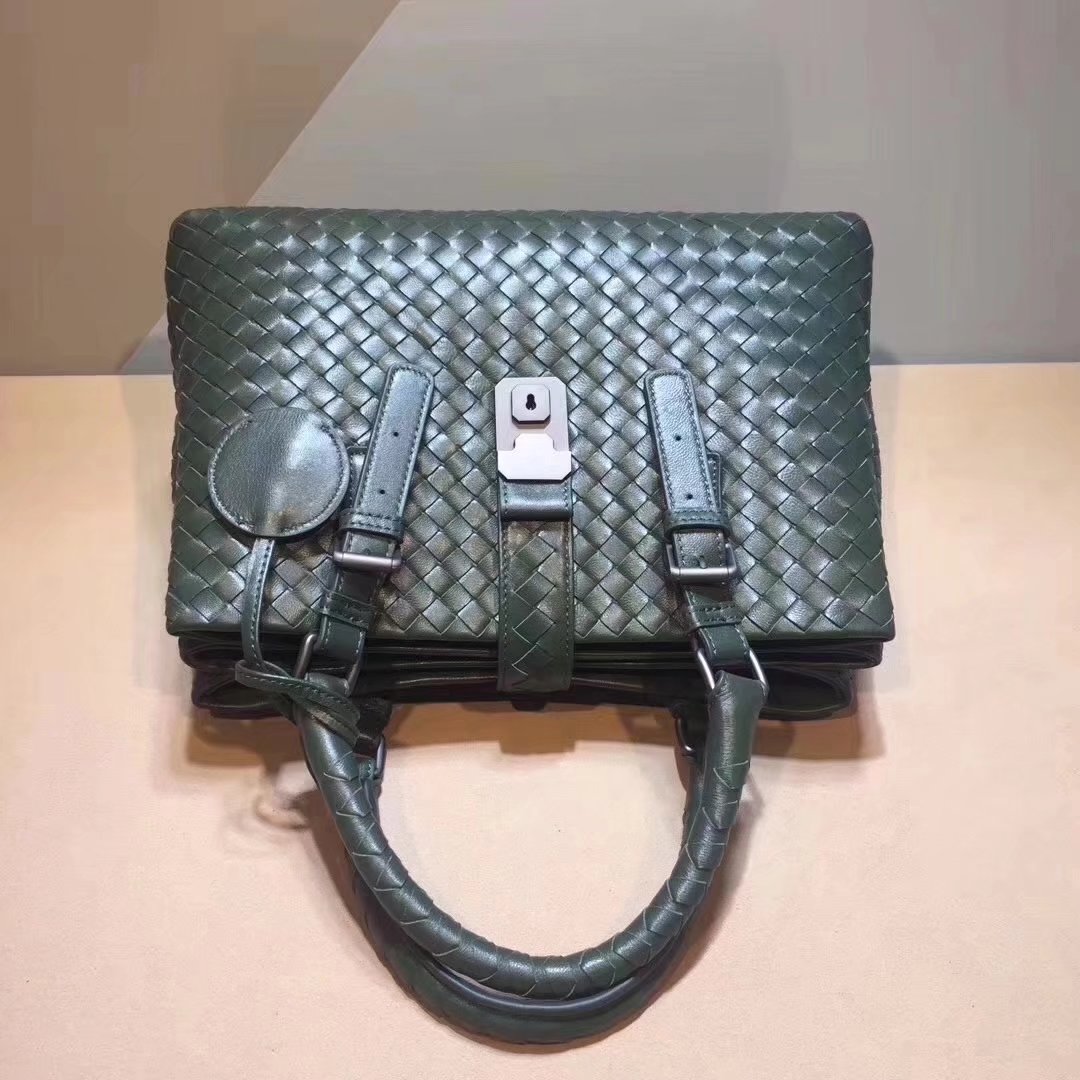 Top Quality Bottega Veneta Calf Leather Medium Roma Bag Dark Green