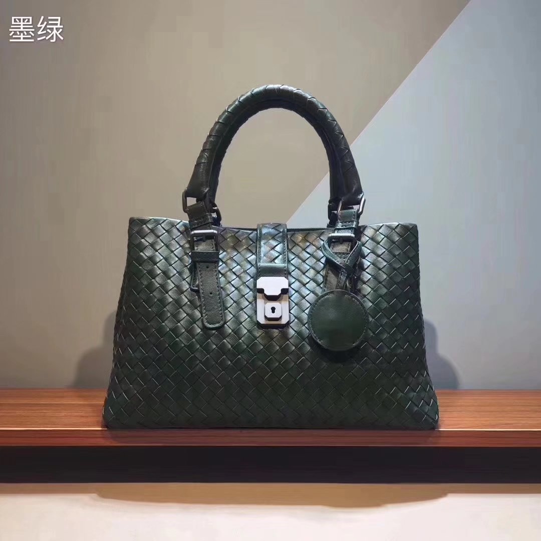 Top Quality Bottega Veneta Calf Leather Medium Roma Bag Dark Green