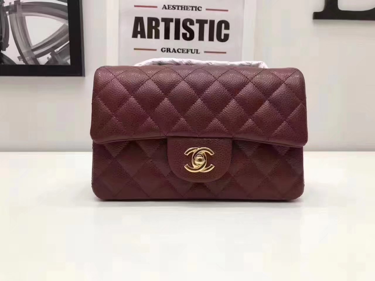 Top Quality Chanel CF2.0 Wine Red Caviar Leather Bag with Gold