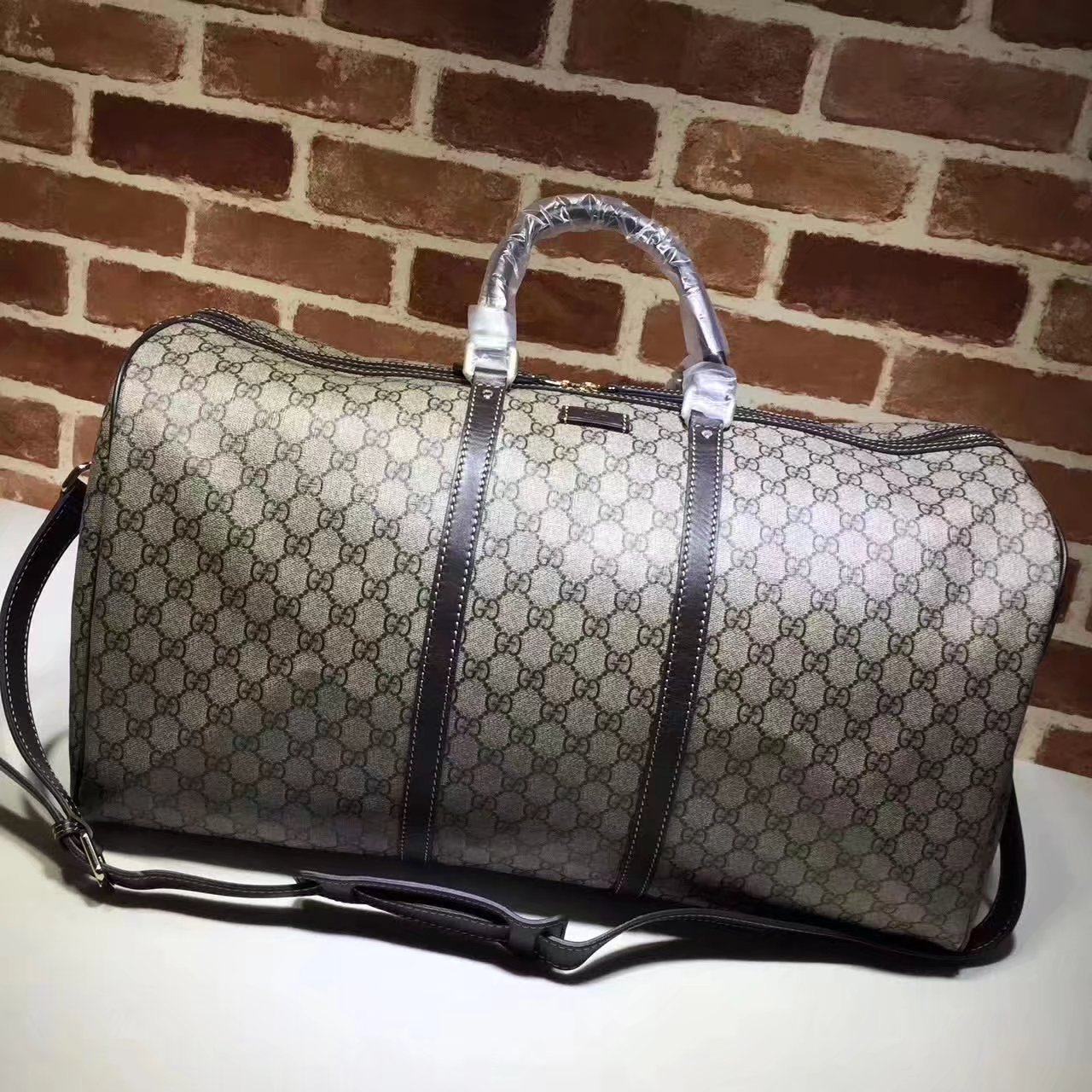 Top Quality Gucci 206500 387602 GG Supreme Men Luggage Tote Bag Brown