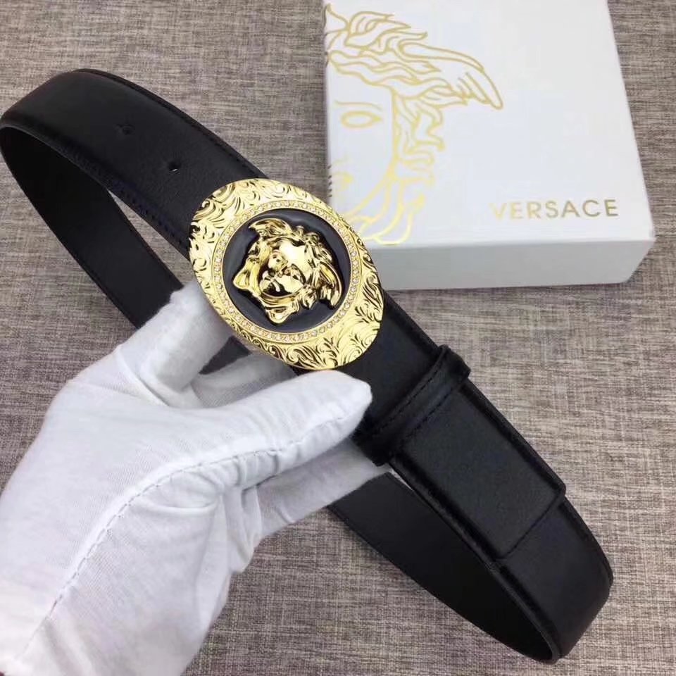 Versace Men Leather Belt With Gold Buckle 005