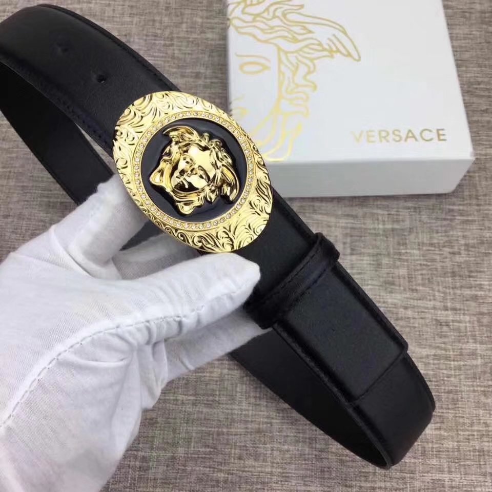 Versace Men Leather Belt With Gold Buckle 005