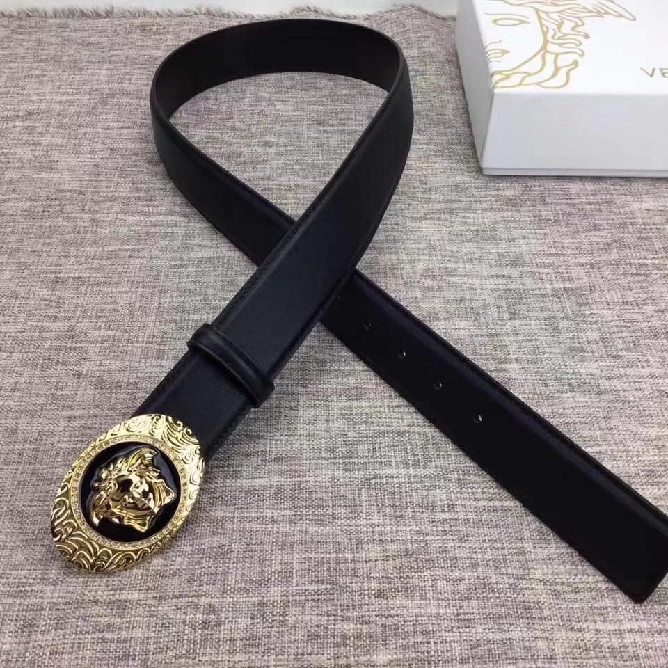 Versace Men Leather Belt With Gold Buckle 005