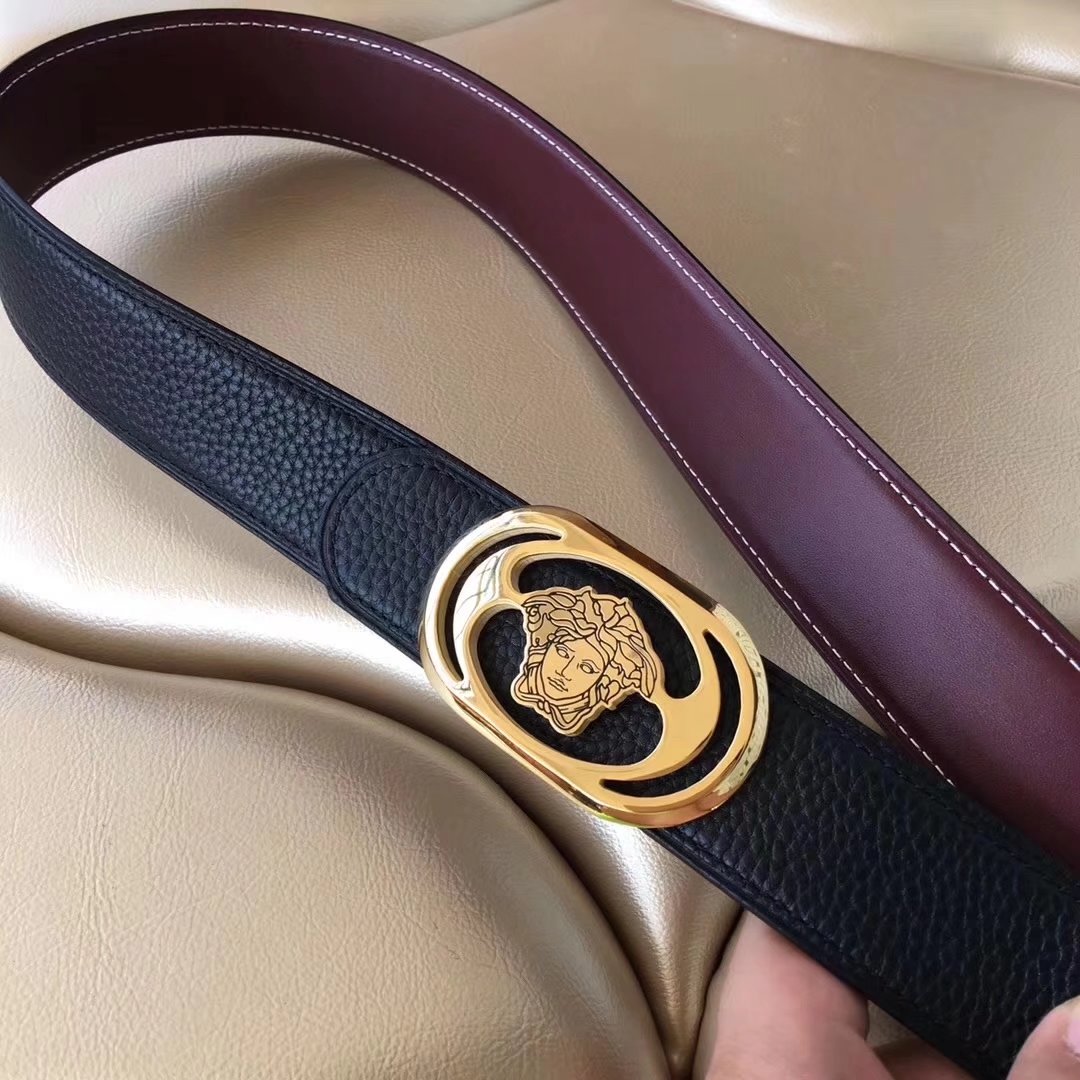 Versace Men Leather Belt With Gold Buckle 008