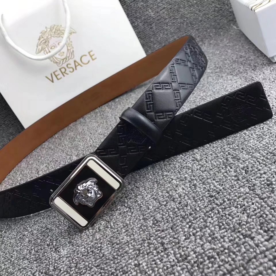 Versace Men Leather Belt With Silver Buckle 003