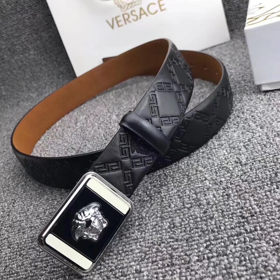 Versace Men Leather Belt With Silver Buckle 003