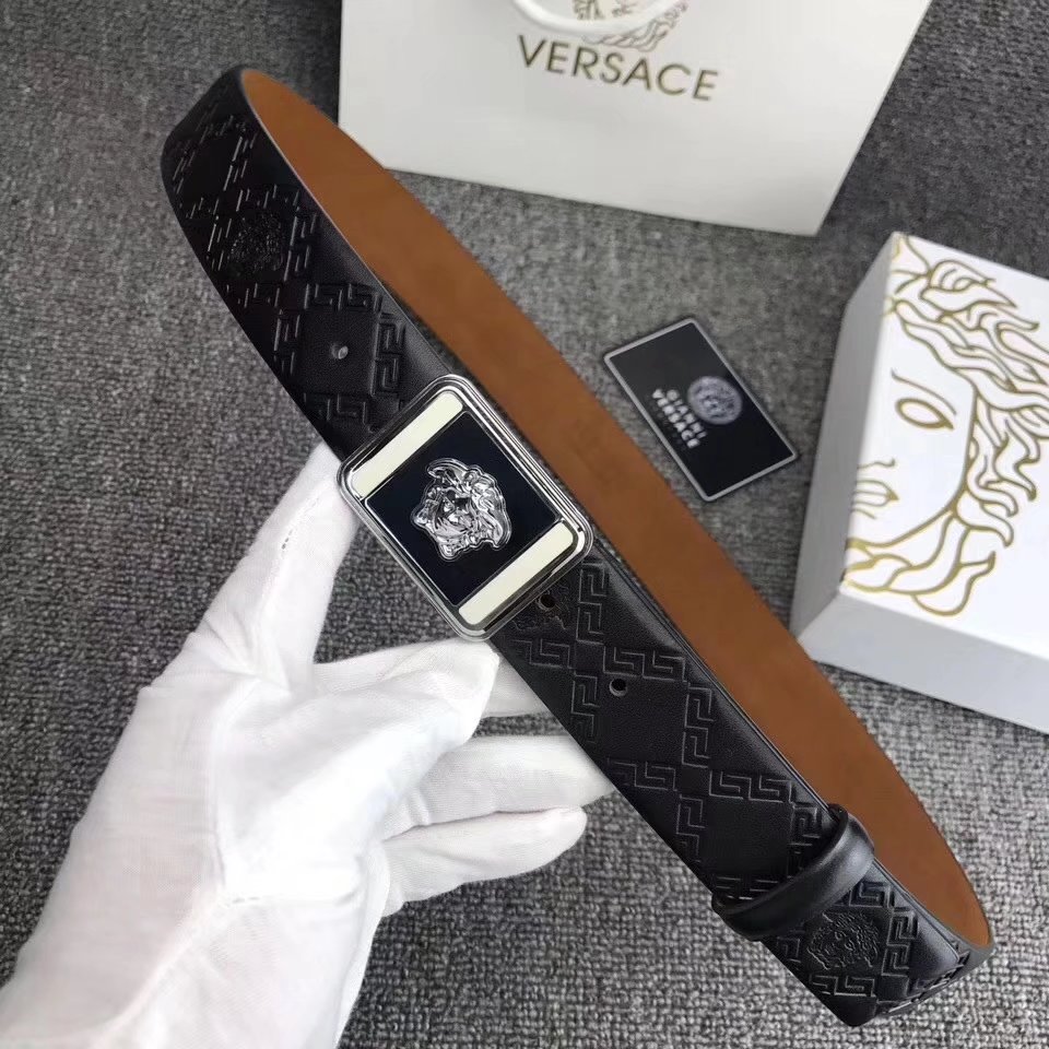 Versace Men Leather Belt With Silver Buckle 003