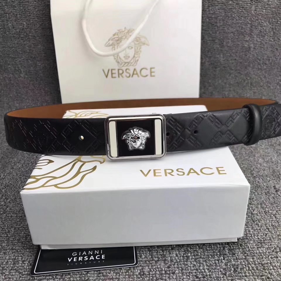 Versace Men Leather Belt With Silver Buckle 003