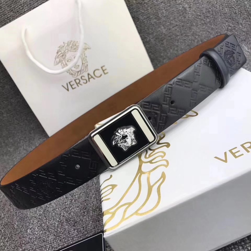 Versace Men Leather Belt With Silver Buckle 003