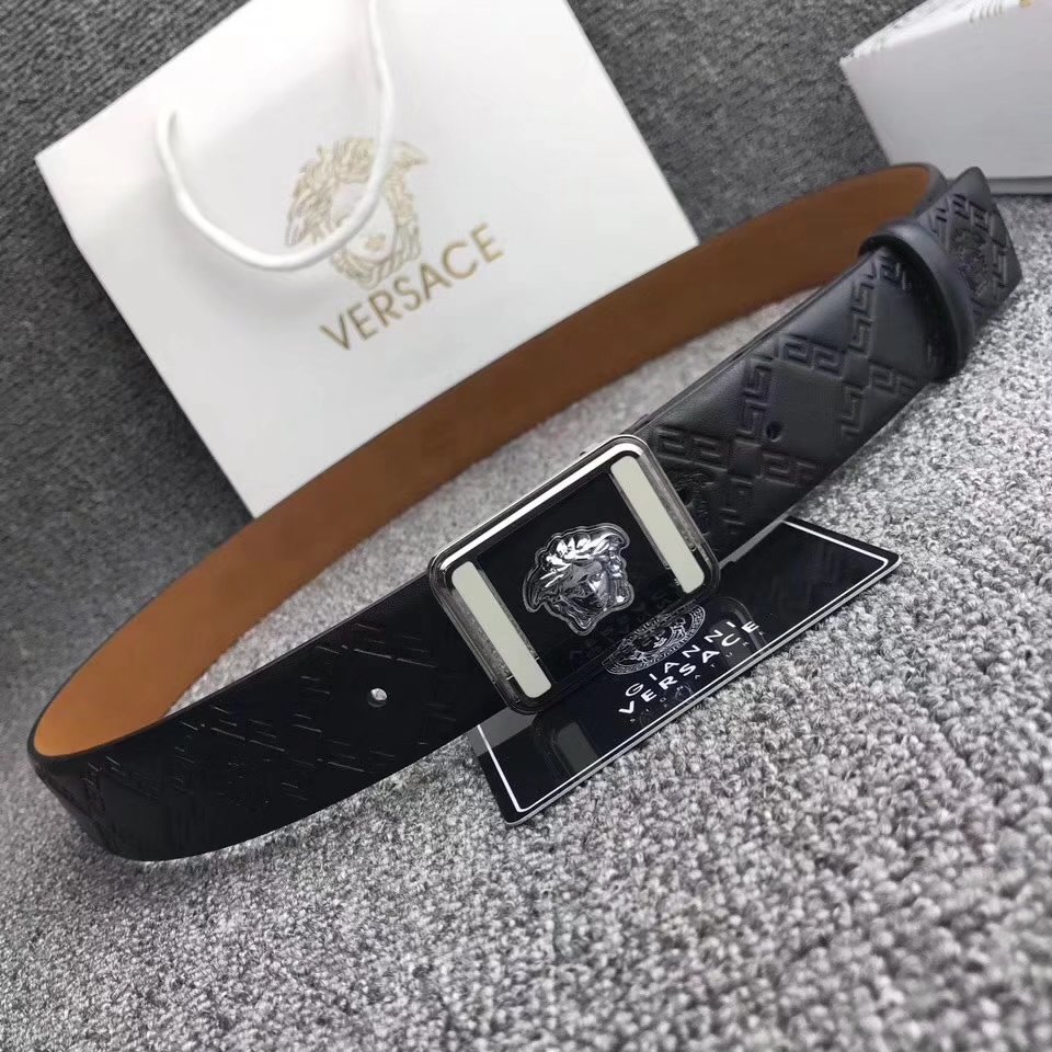 Versace Men Leather Belt With Silver Buckle 003