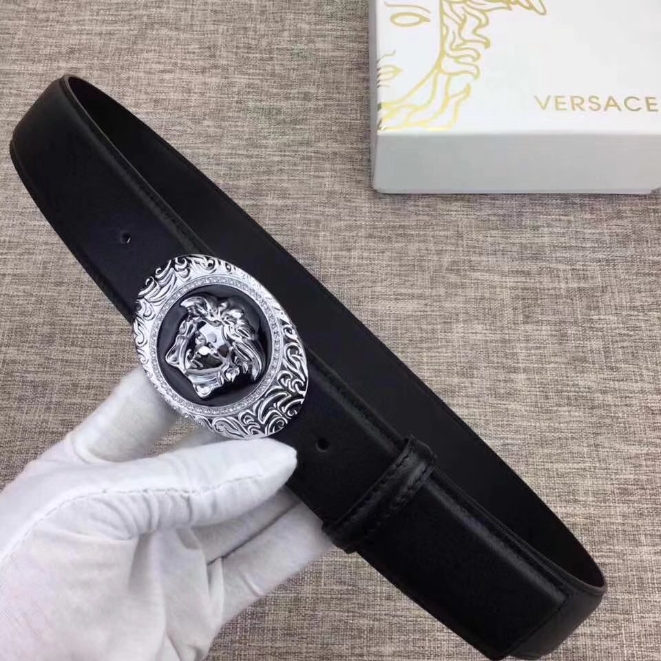 Versace Men Leather Belt With Silver Buckle 004