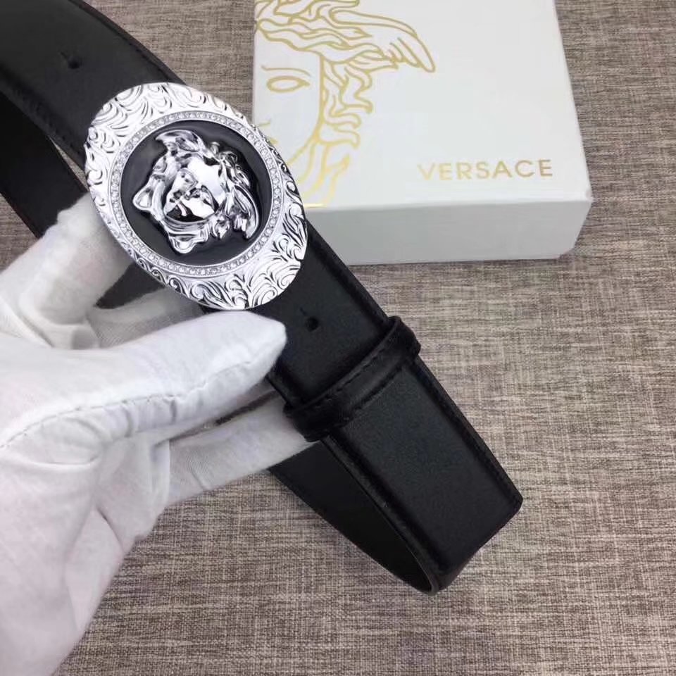 Versace Men Leather Belt With Silver Buckle 004