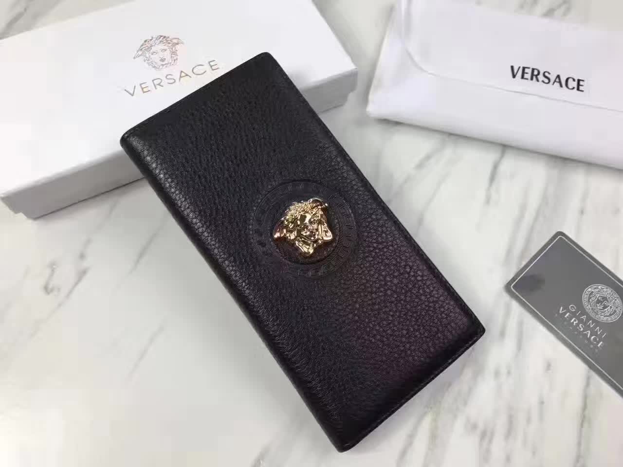 Versace Palazzo Calf Leather Men Long Wallet Black