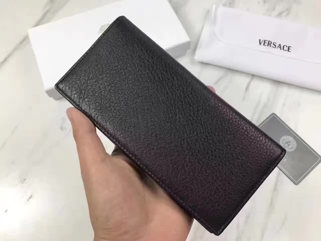 Versace Palazzo Calf Leather Men Long Wallet Black