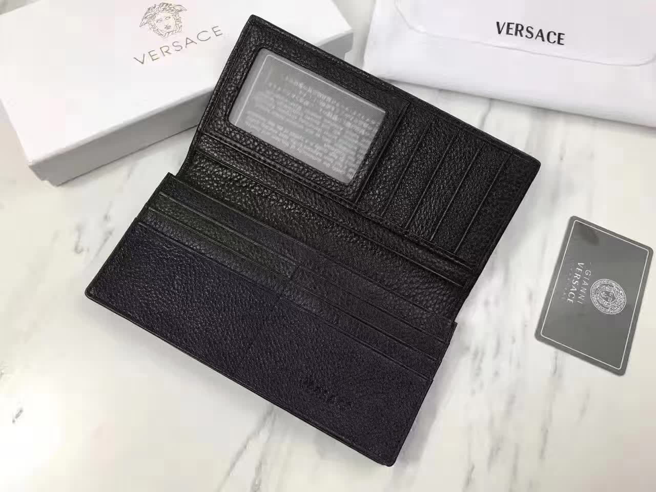 Versace Palazzo Calf Leather Men Long Wallet Black