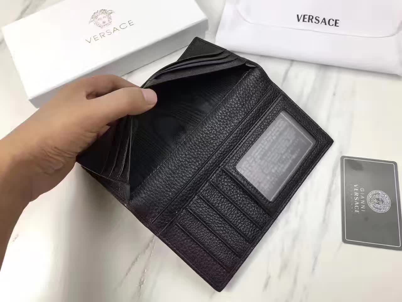 Versace Palazzo Calf Leather Men Long Wallet Black