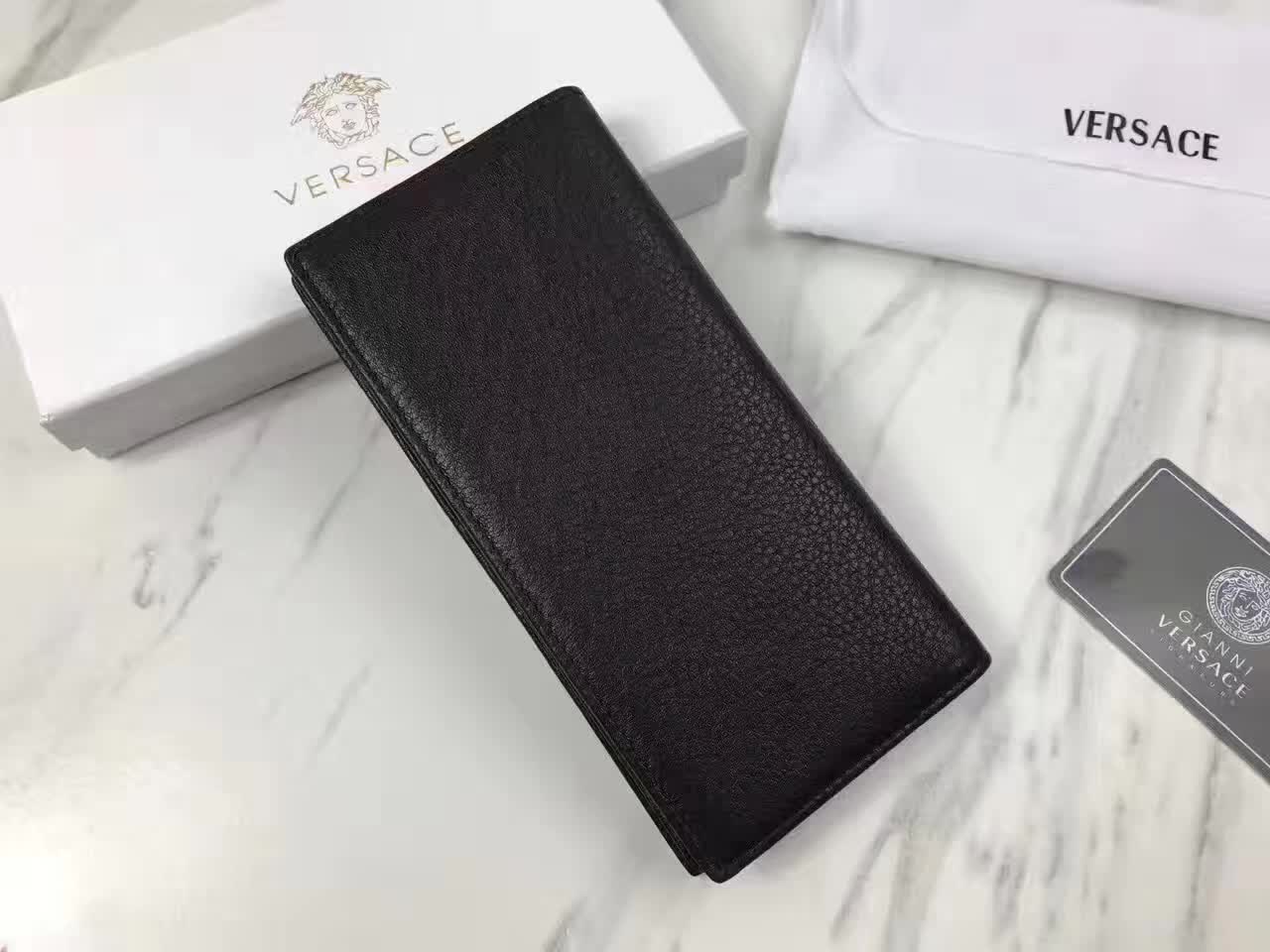 Versace Palazzo Calf Leather Men Long Wallet Black