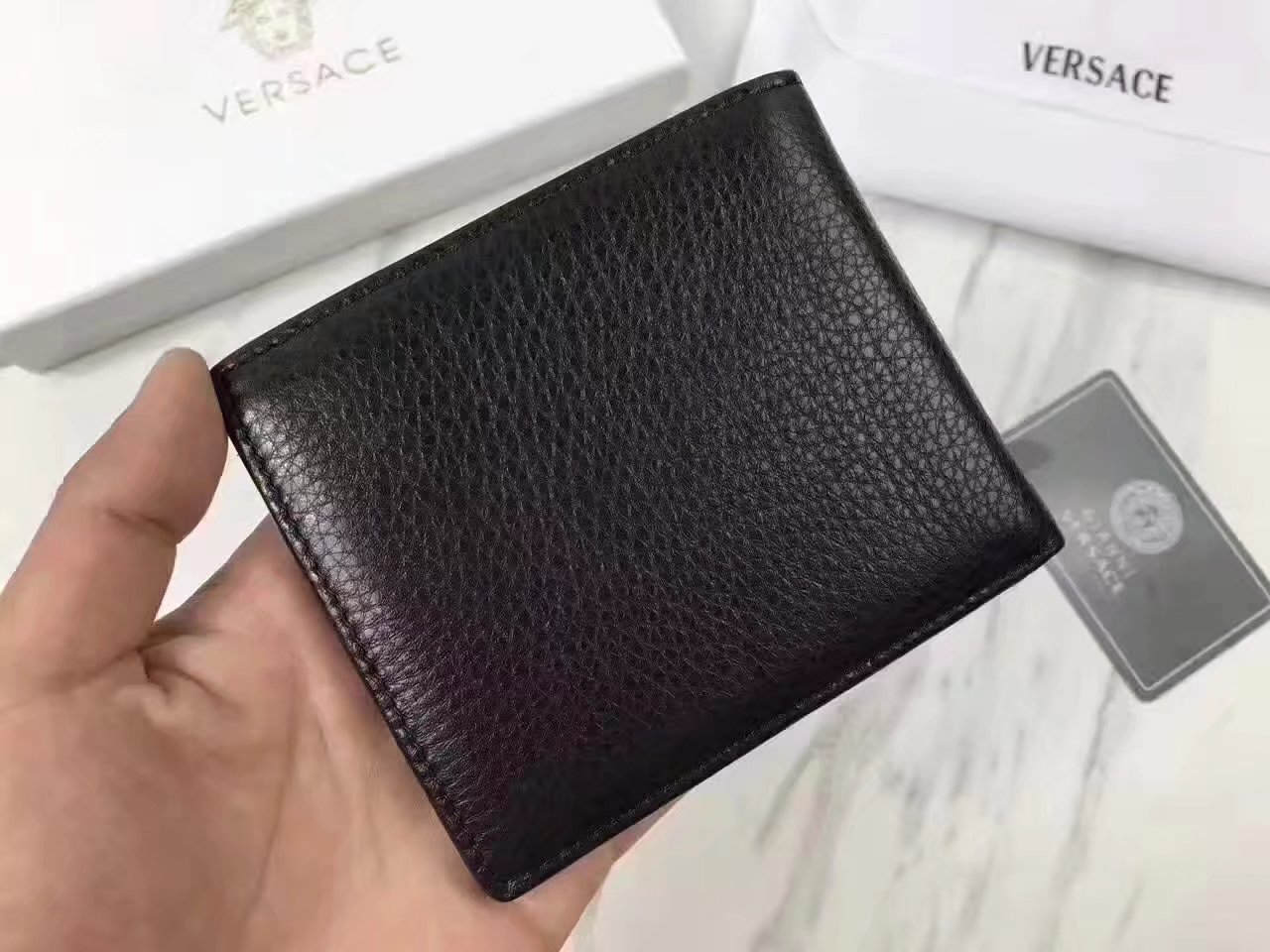 Versace Palazzo Calf Leather Men Short Wallet Black