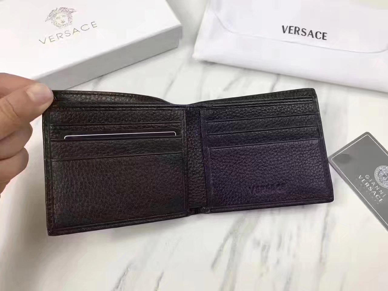 Versace Palazzo Calf Leather Men Short Wallet Black