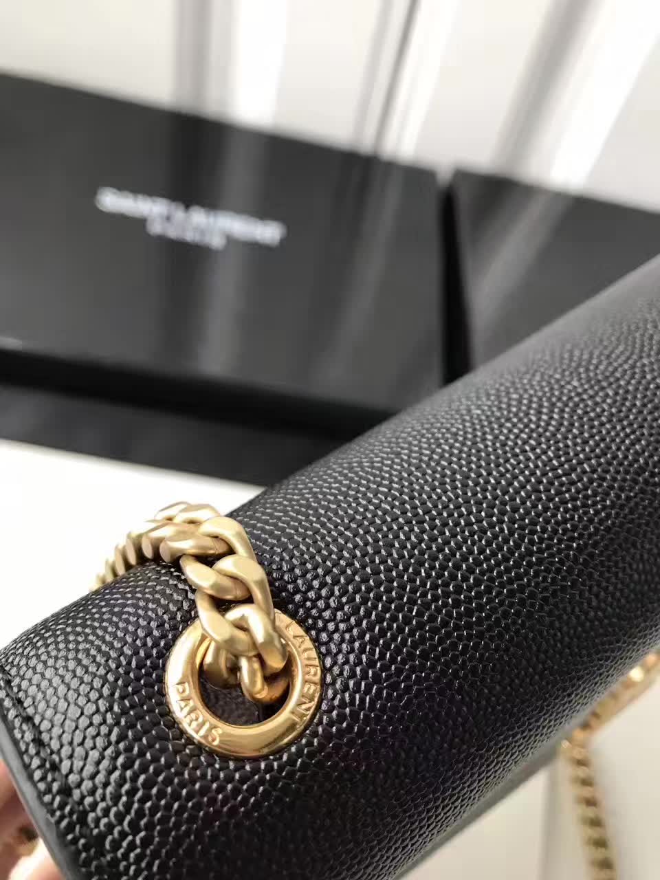 YSL Classic Monogram Saint Laurent Gourmette Chain Shoulder Bag Black With Gold