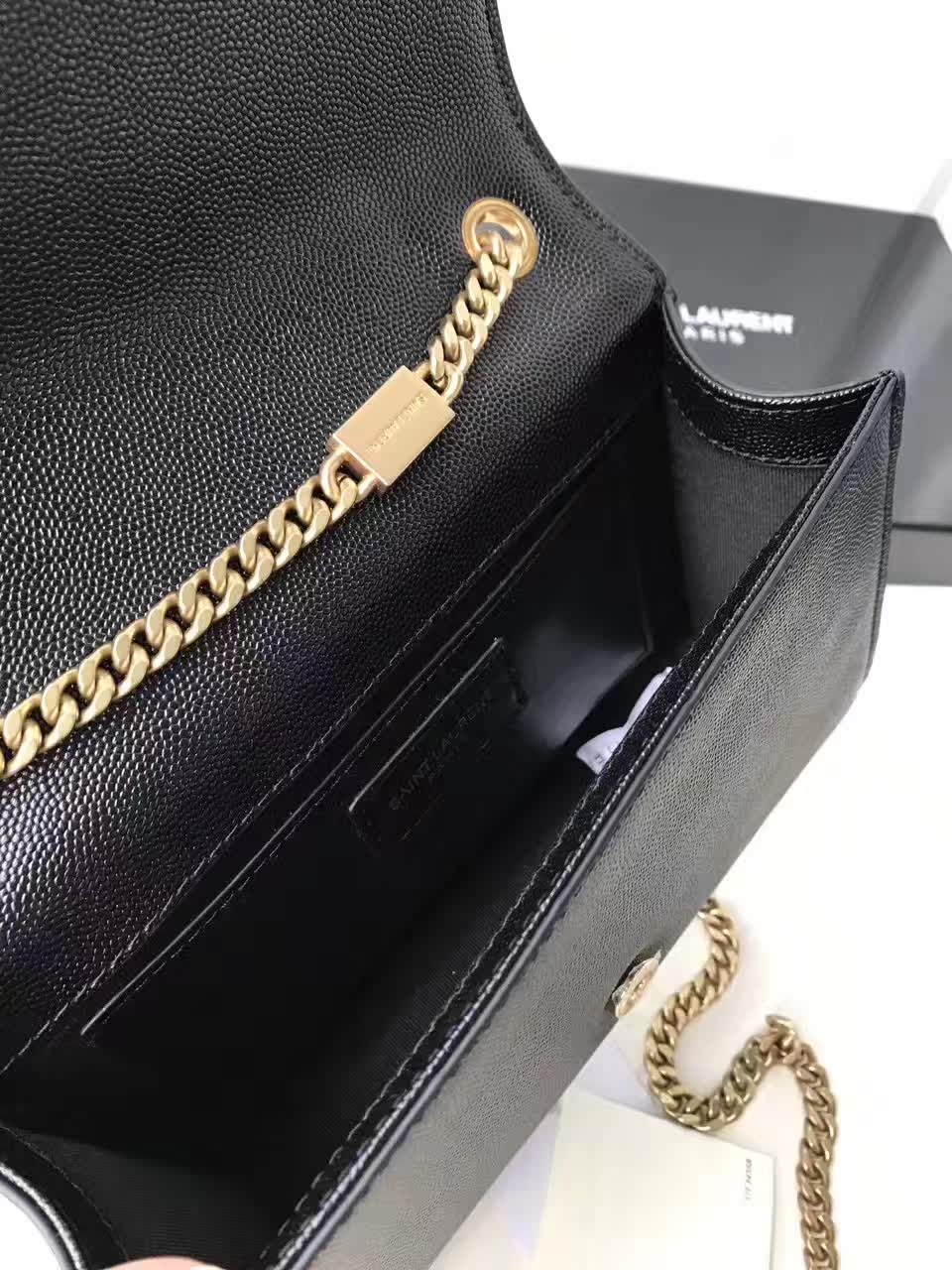 YSL Classic Monogram Saint Laurent Gourmette Chain Shoulder Bag Black With Gold