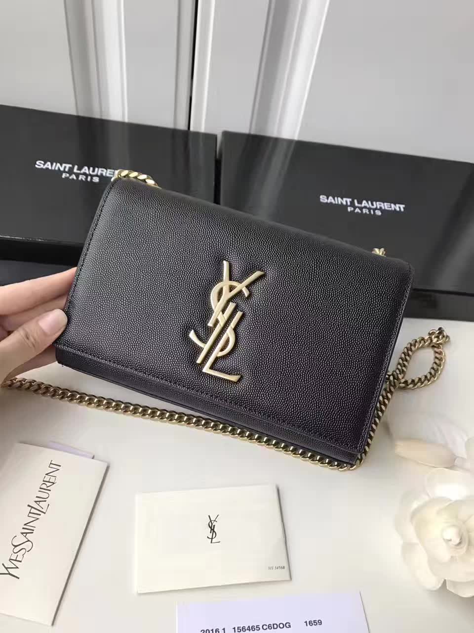 YSL Classic Monogram Saint Laurent Gourmette Chain Shoulder Bag Black With Gold