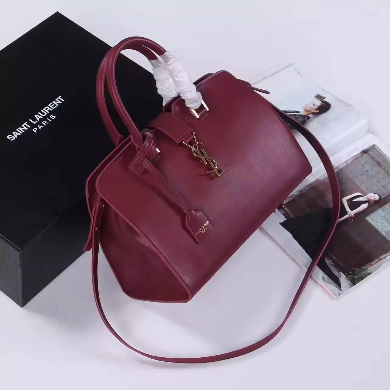 YSL Monogram Saint Laurent Cabas Bag Dark Red