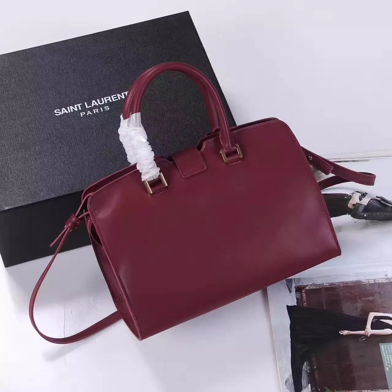 YSL Monogram Saint Laurent Cabas Bag Dark Red