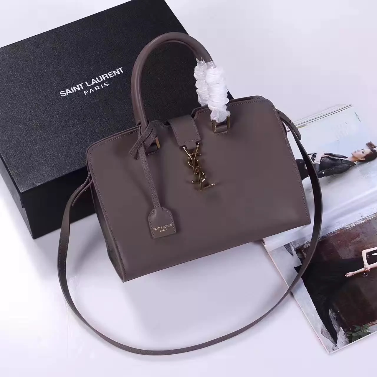 YSL Monogram Saint Laurent Cabas Bag Grey