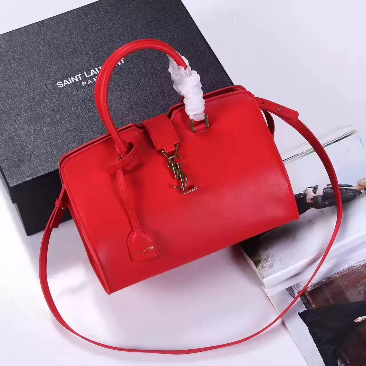 YSL Monogram Saint Laurent Cabas Bag Red